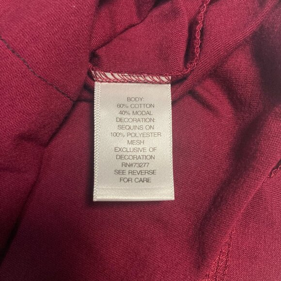 Simply Vera Vera Wang sequined tank top laced neckline arm hem in burgundy PM - Picture 3 of 9